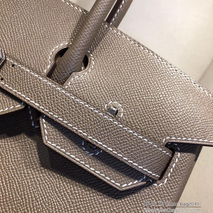 HERMES愛馬仕 鉑金包 Birkin 30cm Epsom 18 Etoupe 大象灰 銀扣 頂級工藝 全手工 蠟線縫製 時尚手提包  Ama1218